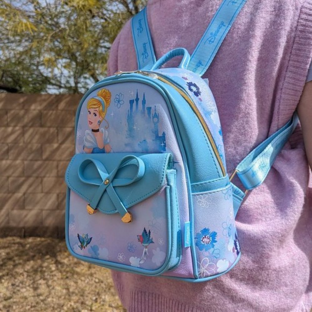 Disney Princess‎ Cinderella Mini Vegan Leather Backpack Blue 11" Bag - Picture 3 of 13